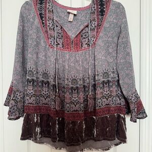 Knox Rose Multicolor Bohemian Blouse, EUC